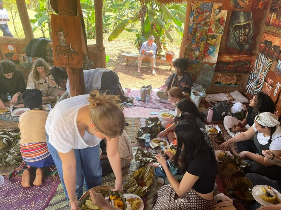 Visitors having a local meal